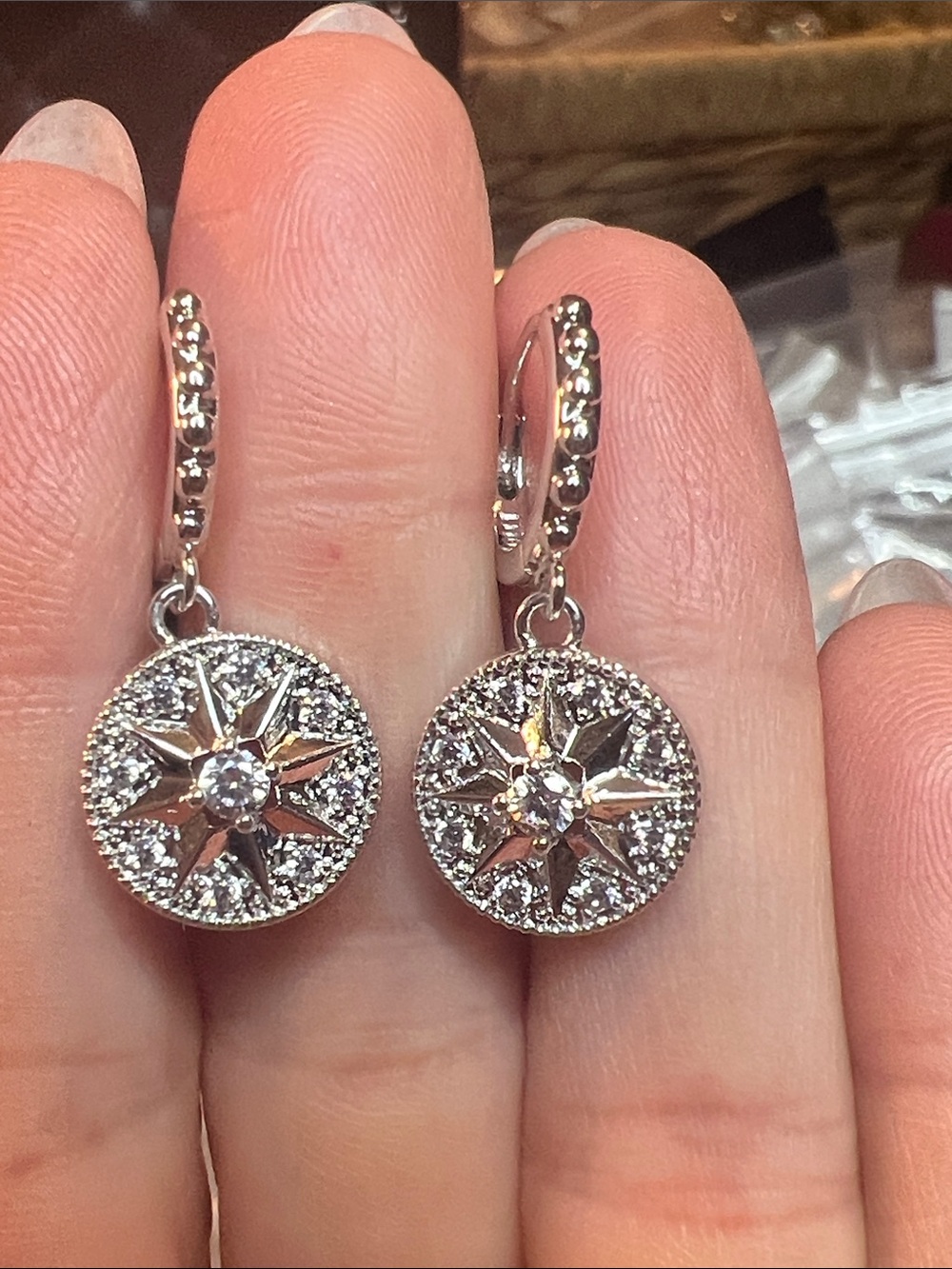 Silver Starburst Drop Earrings - Sparkling Silver Tone
